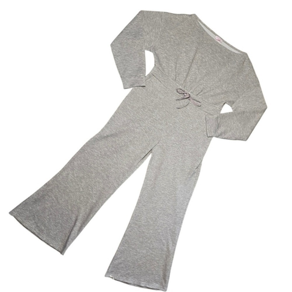 Pink Lily Lounge Jumpsuit XL Heather Gray Long Sleeve Drawstring Waist Soft Knit
